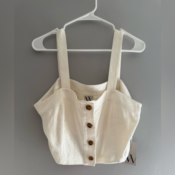 Worthington Womens White Tank Top SZ XL New Button Linen Cotton Blend Summer - Picture 1 of 9